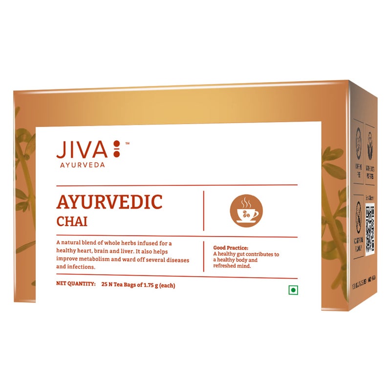 Jiva Ayurvedic Chai- 25 Tea Bags | Caffeine-Free Tea For Healthy Heart, Brain, and Liver | Boosts Immunity, Lowers Cholesterol & Improves Digestion | No Artificial Flavour (Pack Of 3) - Image 3
