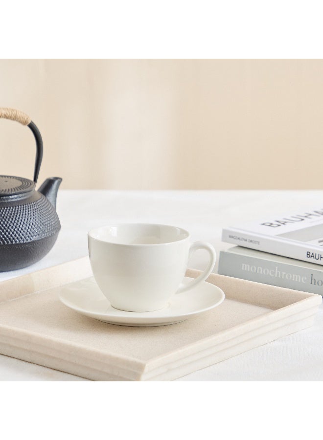 Home Box Crimsson Tea Cup and Saucer - White - 260 ml - Image 1