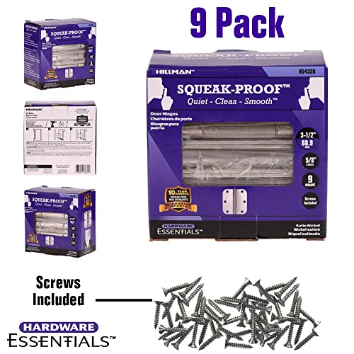 HARDWARE ESSENTIALS أساسيات الأجهزة 854328 مفصلات أبواب نيكيل ساتين مقاومة للصوت 3-1/2" (عبوة 9) - Image 3