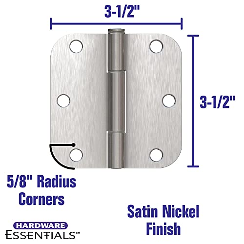 HARDWARE ESSENTIALS أساسيات الأجهزة 854328 مفصلات أبواب نيكيل ساتين مقاومة للصوت 3-1/2" (عبوة 9) - Image 2
