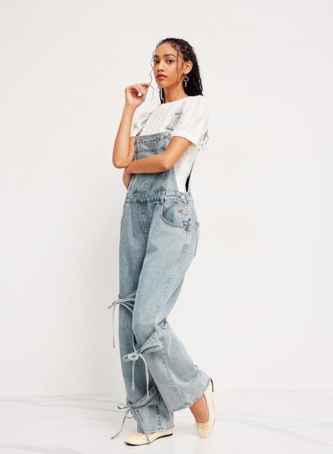 CIDER Overalls for Women Denim Bow knot Jumpsuits Adjusable Strap Jean Overall with Pockets, Blue, XL - Image 4