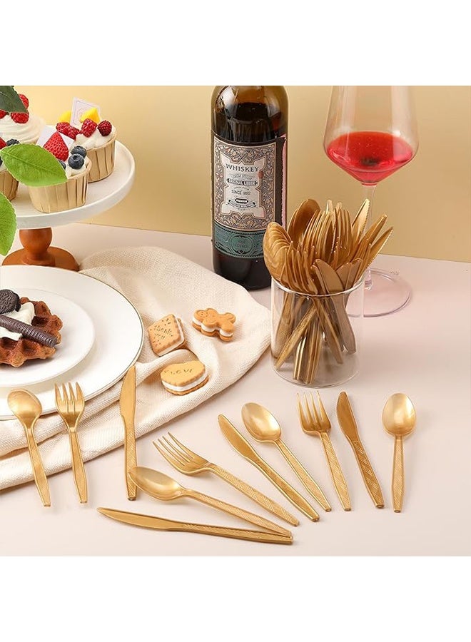 60 Pcs Gold Plastic Silverware Set Disposable Utensils Heavy Duty Gold Cutlery Includes 20 Plastic Knives 20 Disposable Forks 20 Spoons for Party Birthday Wedding Graduation Event - Image 5