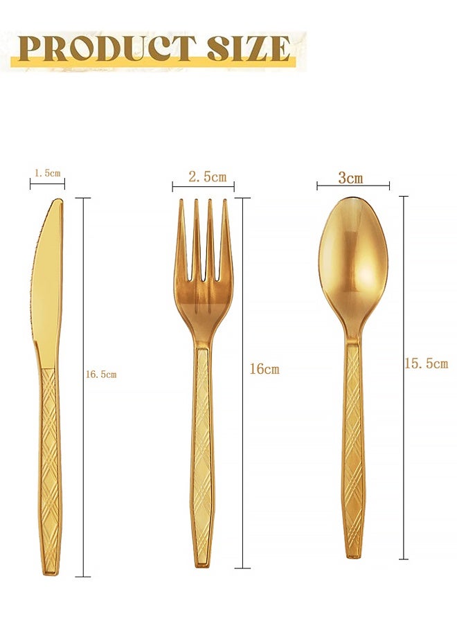 60 Pcs Gold Plastic Silverware Set Disposable Utensils Heavy Duty Gold Cutlery Includes 20 Plastic Knives 20 Disposable Forks 20 Spoons for Party Birthday Wedding Graduation Event - Image 2