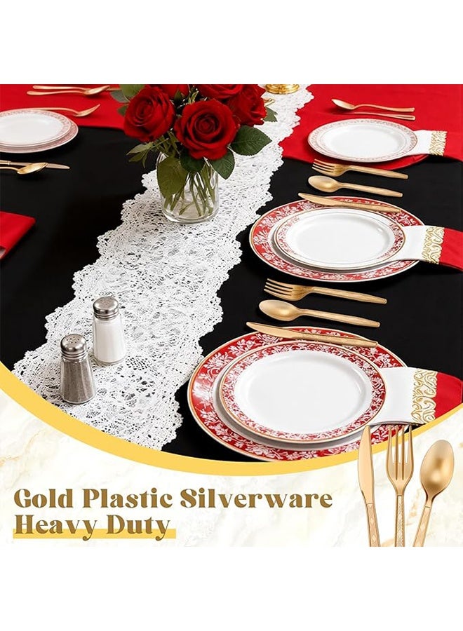 60 Pcs Gold Plastic Silverware Set Disposable Utensils Heavy Duty Gold Cutlery Includes 20 Plastic Knives 20 Disposable Forks 20 Spoons for Party Birthday Wedding Graduation Event - Image 4