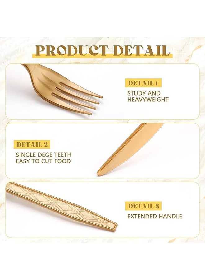 60 Pcs Gold Plastic Silverware Set Disposable Utensils Heavy Duty Gold Cutlery Includes 20 Plastic Knives 20 Disposable Forks 20 Spoons for Party Birthday Wedding Graduation Event - Image 3