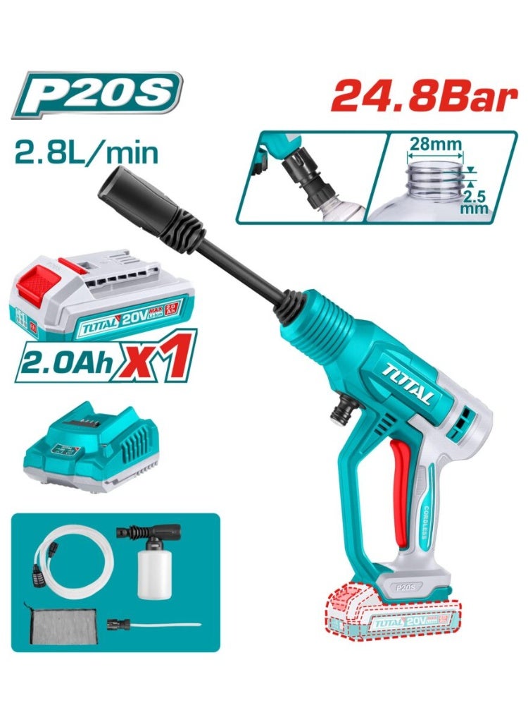 TOTAL 20V Rechargeable Car Washer with 1 Battery, Charger, and Soap Box