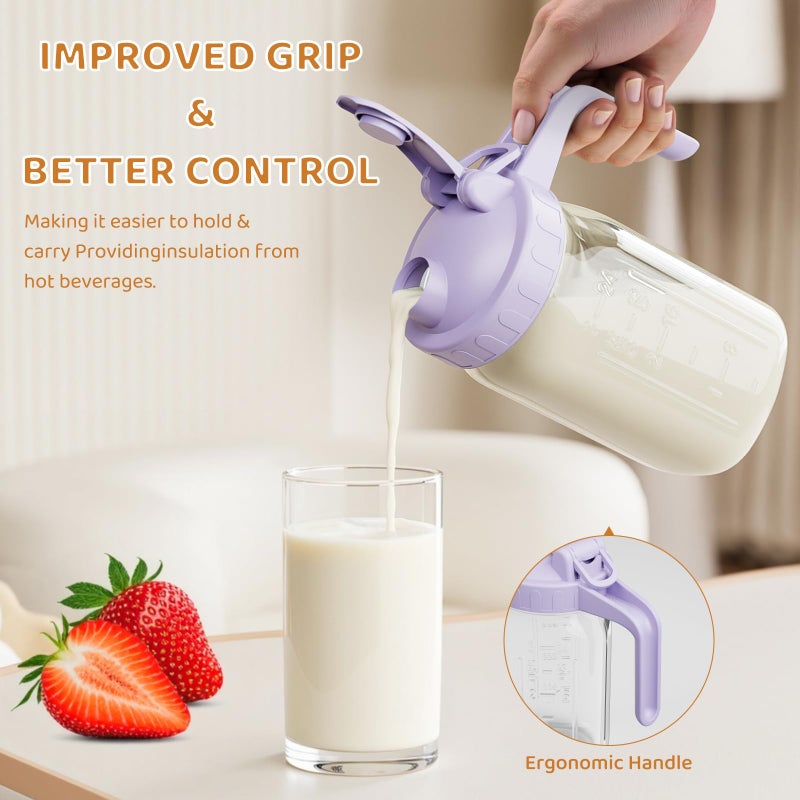 OneDream Breast Milk Pitcher, Mason Jar 32 oz, Heavy Duty Wide Mouth Jar with Purple Flip Cap Lid and Pour Spout, Formula Pitcher Airtight Seal for Freshness and Convenience, Great for Cold Beverages - Image 3