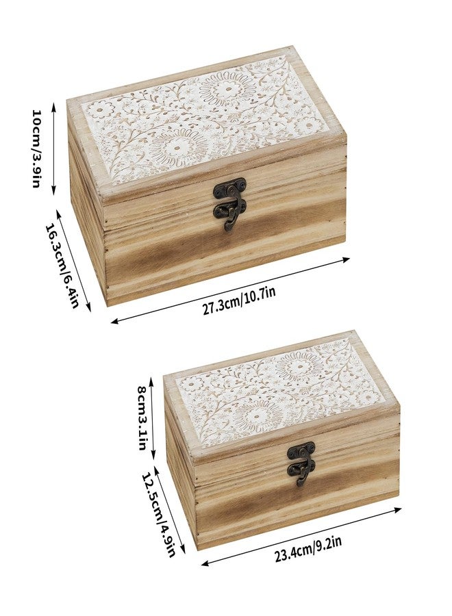 JUMBO HUMBLE Rustic Farmhouse Wood Decorative Boxes, Set of 2 Keepsake Box Wooden Box with Hinged Lid and Floral Carved Design, Decorative Boxes for Home Decor (Brown) - Image 2