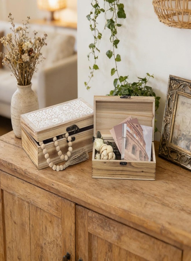 JUMBO HUMBLE Rustic Farmhouse Wood Decorative Boxes, Set of 2 Keepsake Box Wooden Box with Hinged Lid and Floral Carved Design, Decorative Boxes for Home Decor (Brown) - Image 4