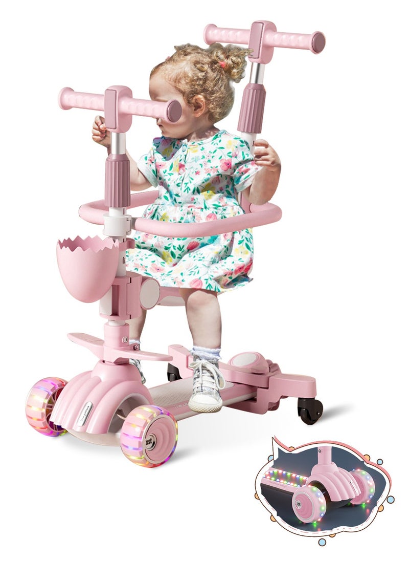 MaBaby Kids Scooter 6 in 1 with Music and LED Wheels, Kick Scooter for 1-3-6 Years with Seat Adjustment Convenient Folding Children's Scooter(Pink)  - Image 1