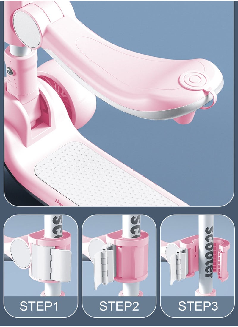 MaBaby Kids Scooter 6 in 1 with Music and LED Wheels, Kick Scooter for 1-3-6 Years with Seat Adjustment Convenient Folding Children's Scooter(Pink)  - Image 4