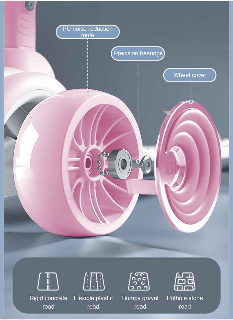 MaBaby Kids Scooter 6 in 1 with Music and LED Wheels, Kick Scooter for 1-3-6 Years with Seat Adjustment Convenient Folding Children's Scooter(Pink)  - Image 3