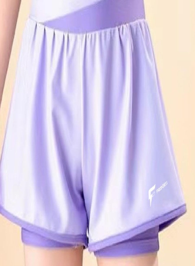 FABSPORTS Girls One-Piece Modest Swimsuit | Short Sleeve Sun Protection Rash Guard with Skirtini Bottom | Sporty Zip-Front Athletic Bathing Suit for Kids & Teens (Ages 2-16 Years) Purple - Image 3