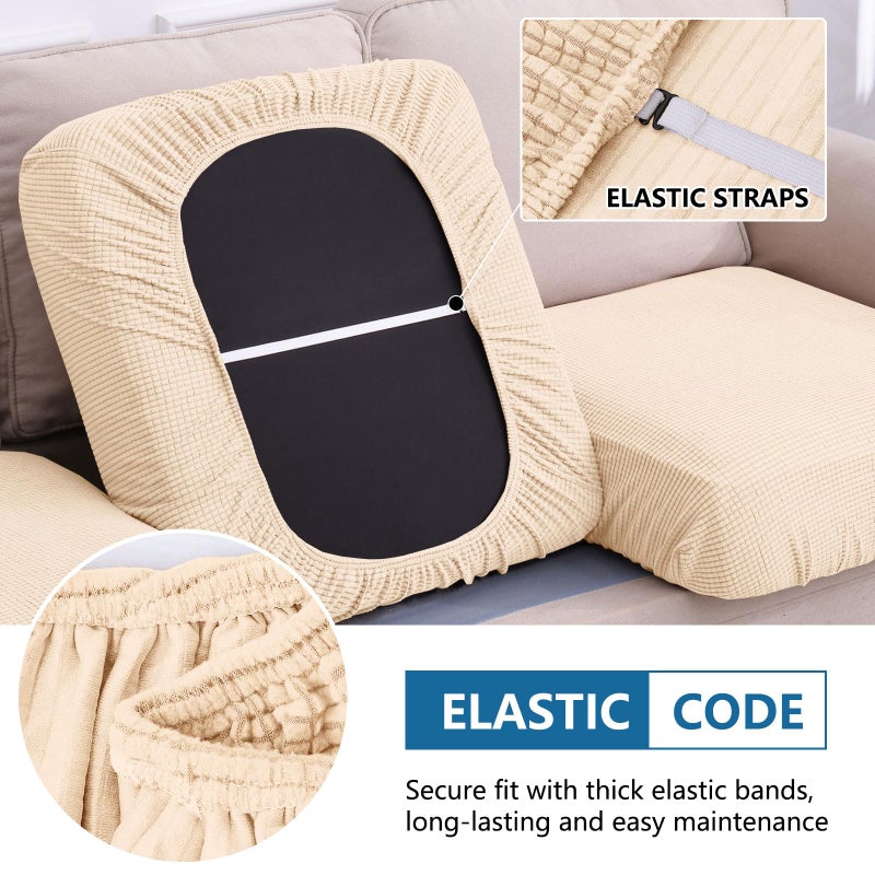 hyha Waterproof Sectional Couch Covers, Non Slip Sofa Couch Cushion Covers L Shape, Thick Stretch Jacquard Fabric, Washable Sofa Slipcovers with Elastic Bottom (1 Piece for Chaise XL, Beige) - Image 4