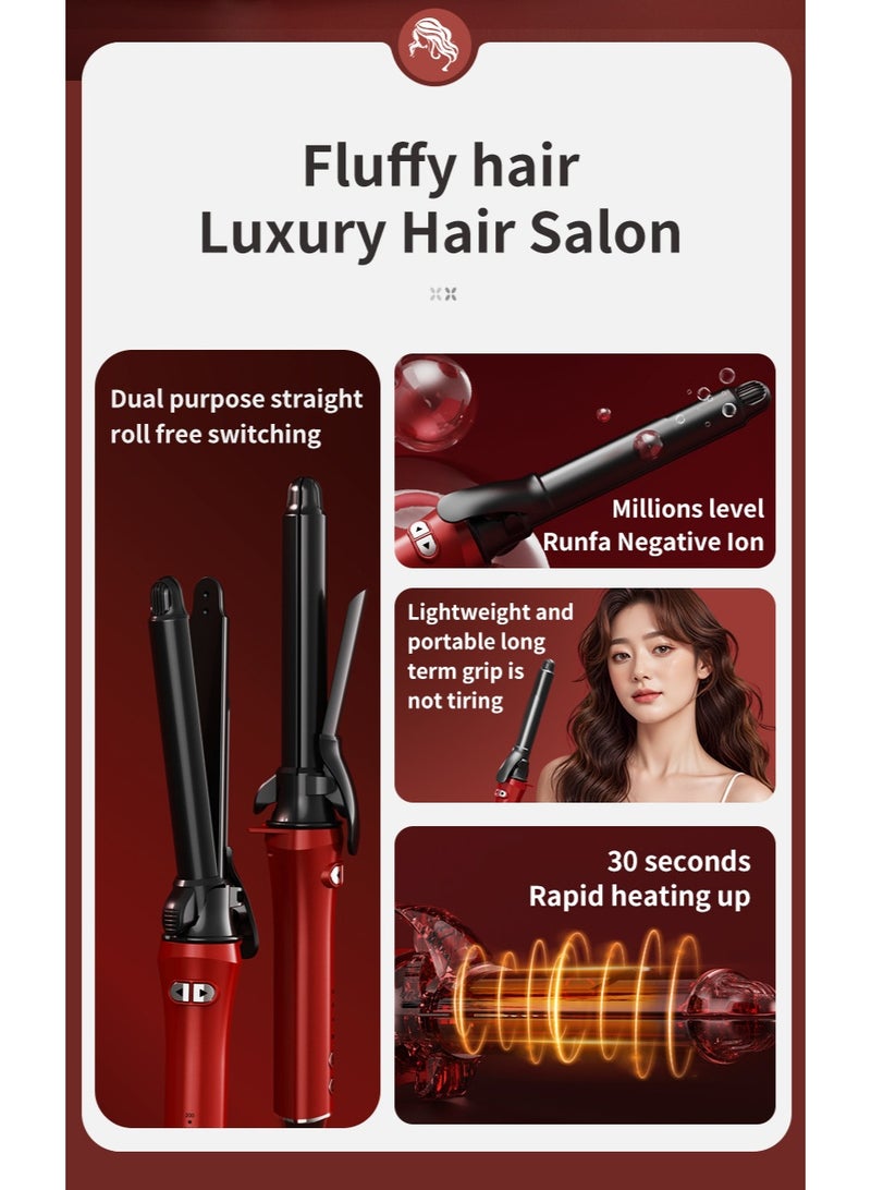 Joudi 2-in-1 Curling Straightening Iron – 26mm Tourmaline Ceramic Hair Styler with Negative Ion Technology & 3 Temperature Settings（Red） - Image 2