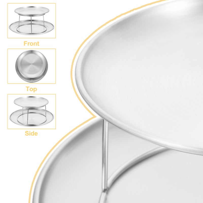 1 Set of Stainless Steel Cake Display Tray Double-layer Food Serving Plate Reusable Snack Dish For Party Use - Image 4