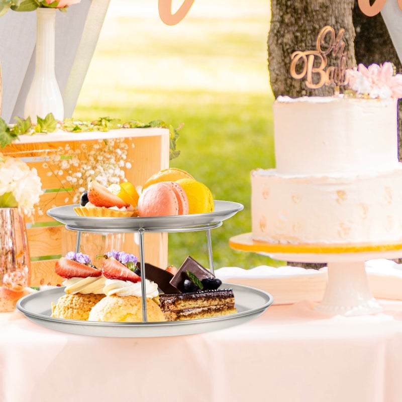 1 Set of Stainless Steel Cake Display Tray Double-layer Food Serving Plate Reusable Snack Dish For Party Use - Image 3