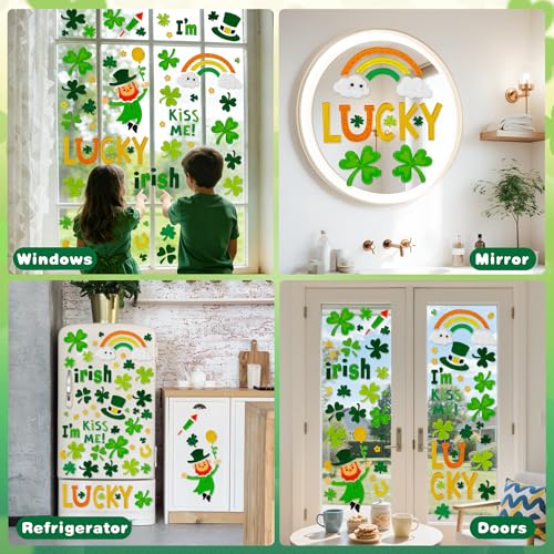 HOHUCRAB 6pcs St Patricks Day Window Clings Gel,Shamrock Top Hat Leprechaun Coins St Patricks Day Decor, St Patricks Day Decorations for Office Classroom, Holiday Window Clings for Party Supplies Gifts - Image 5