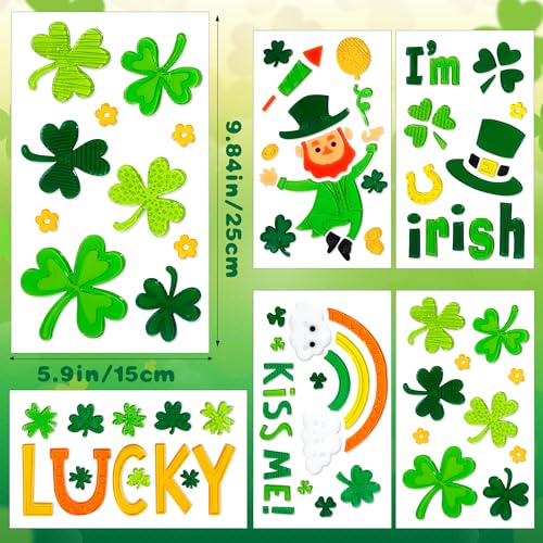 HOHUCRAB 6pcs St Patricks Day Window Clings Gel,Shamrock Top Hat Leprechaun Coins St Patricks Day Decor, St Patricks Day Decorations for Office Classroom, Holiday Window Clings for Party Supplies Gifts - Image 2