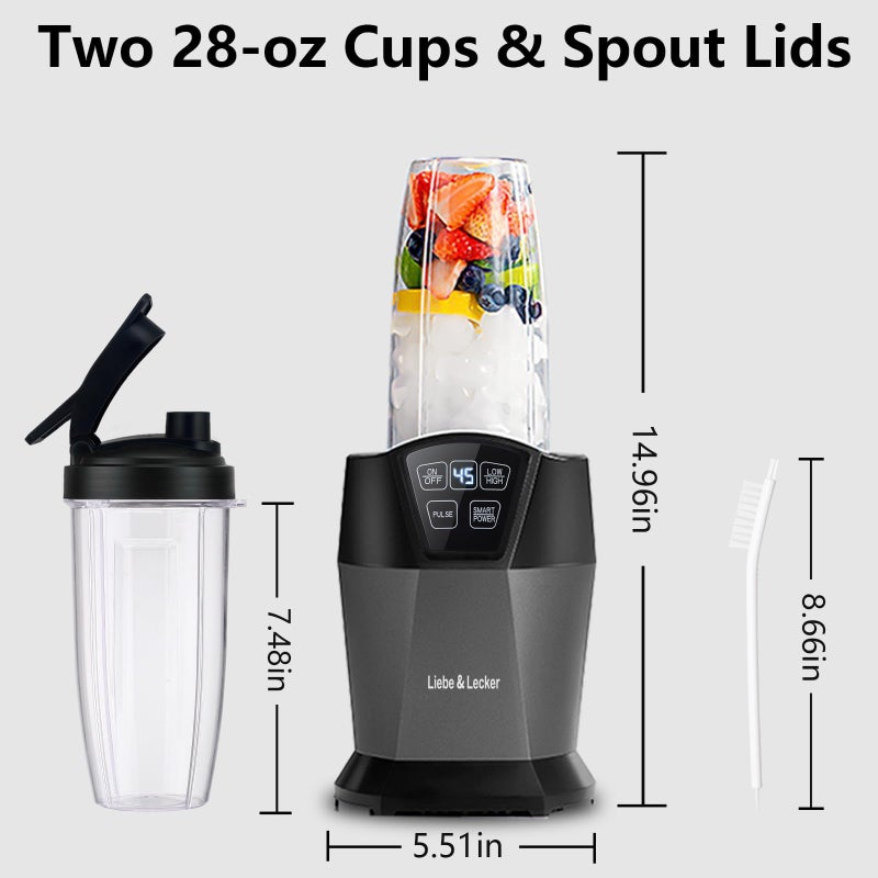 Liebe&Lecker Smoothie Blender, 1200 Peak Watts Blender for Smoothies, Blenders with (2) 28-oz To-Go Cups & Solid Lid, Personal Blenders for Shakes and Smoothies, Ice Crushing & Frozen Fruit - Image 2