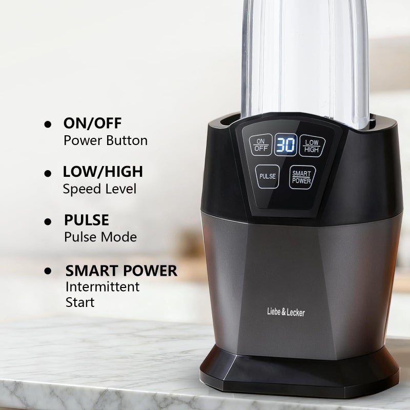 Liebe&Lecker Smoothie Blender, 1200 Peak Watts Blender for Smoothies, Blenders with (2) 28-oz To-Go Cups & Solid Lid, Personal Blenders for Shakes and Smoothies, Ice Crushing & Frozen Fruit - Image 4