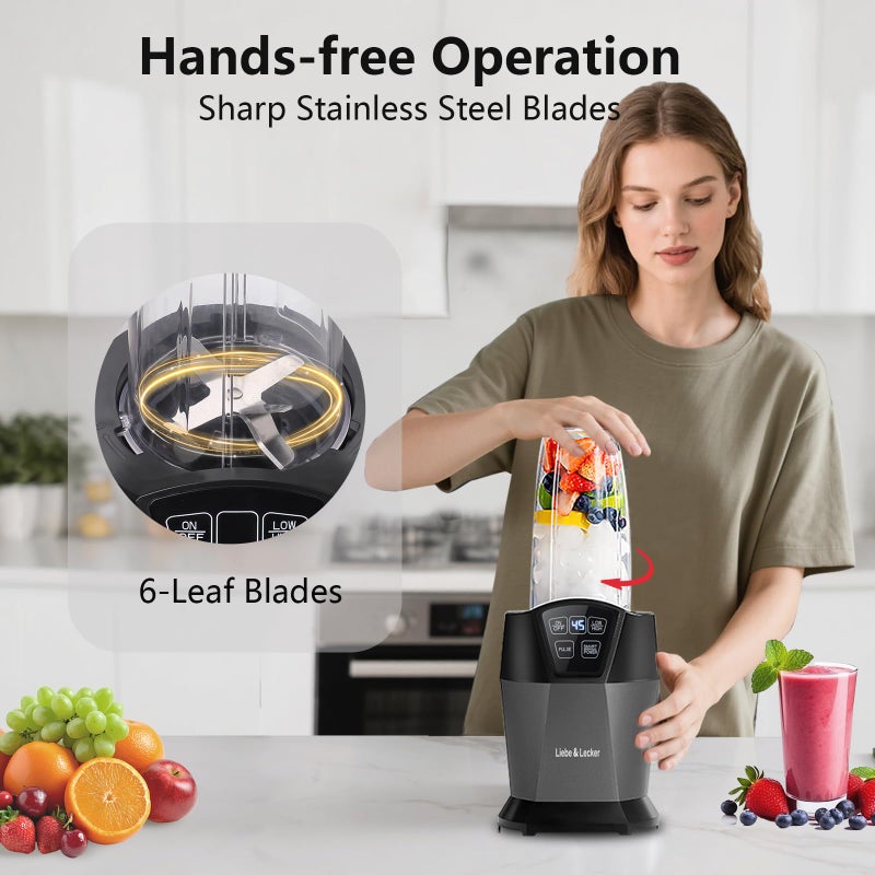 Liebe&Lecker Smoothie Blender, 1200 Peak Watts Blender for Smoothies, Blenders with (2) 28-oz To-Go Cups & Solid Lid, Personal Blenders for Shakes and Smoothies, Ice Crushing & Frozen Fruit - Image 3