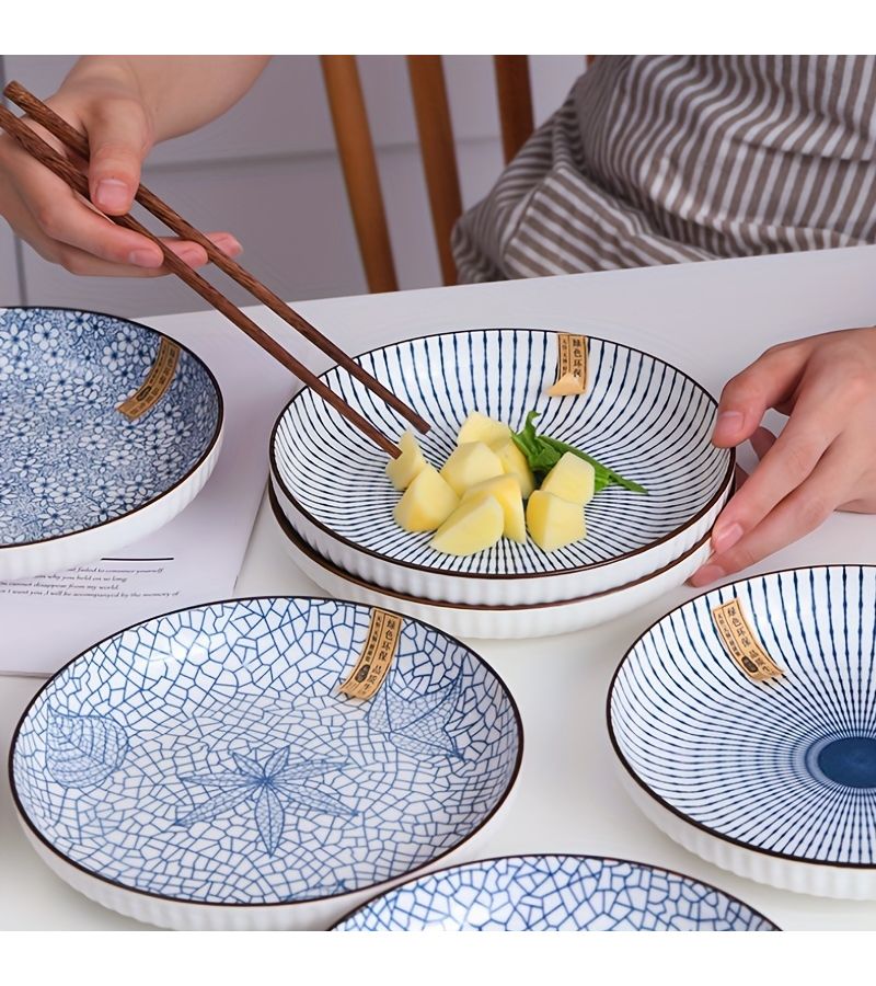 4 Ceramic Circular Plates Bowls Retro Novelty Patterns for Holiday Dining Gifts Versatile Home Kitchen Plates - Image 2