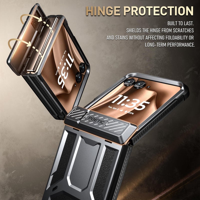 Poetic Spartan Case for Motorola Moto Razr + Plus 2024/Moto Razr+ Plus 2025,[Kickstand][Hinge Protection], Full-Body Rugged Shockproof Protective Cover with Kickstand, Metallic Gun Metal - Image 5