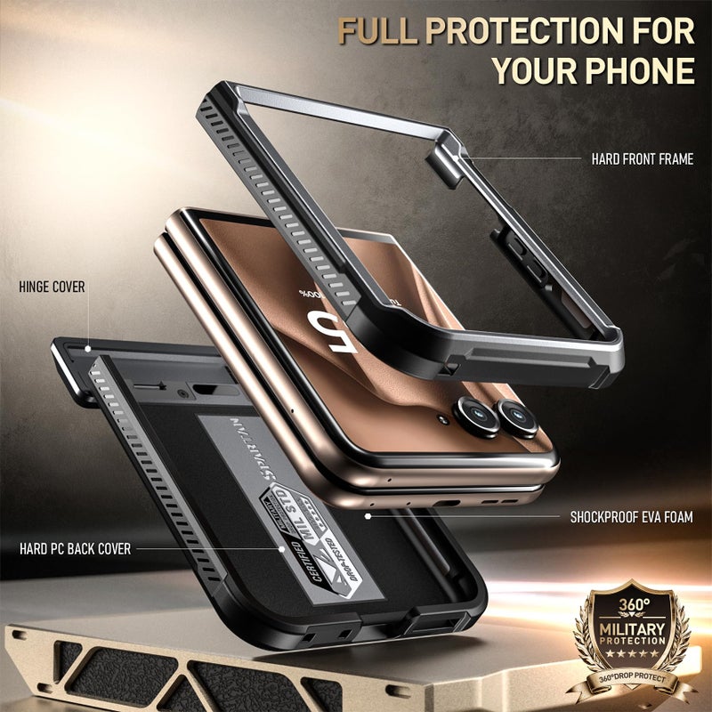 Poetic Spartan Case for Motorola Moto Razr + Plus 2024/Moto Razr+ Plus 2025,[Kickstand][Hinge Protection], Full-Body Rugged Shockproof Protective Cover with Kickstand, Metallic Gun Metal - Image 3