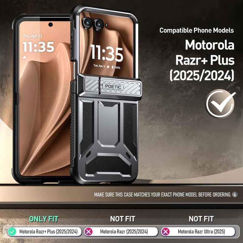 Poetic Spartan Case for Motorola Moto Razr + Plus 2024/Moto Razr+ Plus 2025,[Kickstand][Hinge Protection], Full-Body Rugged Shockproof Protective Cover with Kickstand, Metallic Gun Metal - Image 2