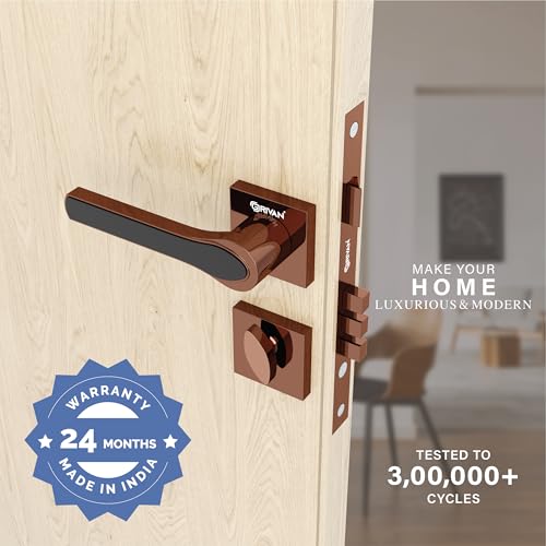 GRIVAN Modern Door Locks for Main Door, Mortise Door Lock Set with 3 Brass Keys, Bedroom Door Lock, Handle Lock for Home/Office/Hotel (Rose Gold, Black Finish) | 2 Years Warranty - Image 2