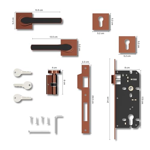 GRIVAN Modern Door Locks for Main Door, Mortise Door Lock Set with 3 Brass Keys, Bedroom Door Lock, Handle Lock for Home/Office/Hotel (Rose Gold, Black Finish) | 2 Years Warranty - Image 5