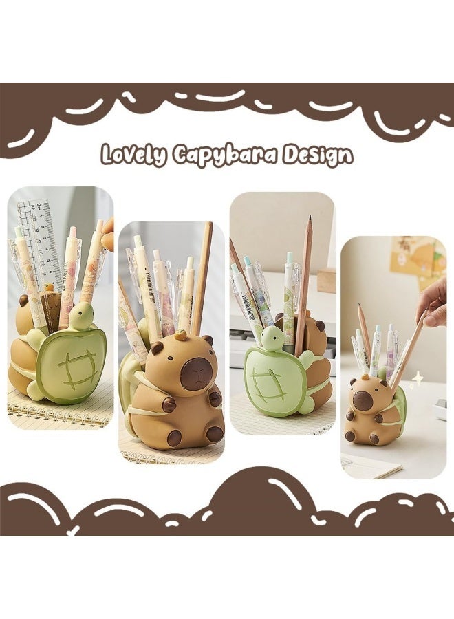 حامل أقلام رصاص من الراتنج بتصميم حيوان الكابيبارا مع سلحفاة، منظم مكتب بتصميم حيوان، حامل أقلام مكتبي، ديكور مكتبي لطيف وعملي، هدية لمحبي الكابيبارا والطلاب - Image 3