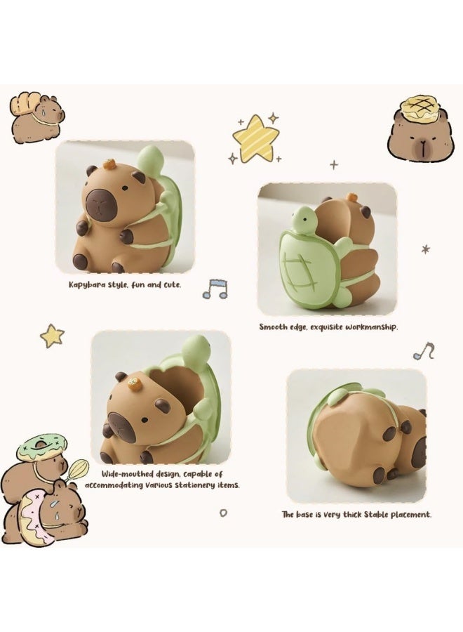 حامل أقلام رصاص من الراتنج بتصميم حيوان الكابيبارا مع سلحفاة، منظم مكتب بتصميم حيوان، حامل أقلام مكتبي، ديكور مكتبي لطيف وعملي، هدية لمحبي الكابيبارا والطلاب - Image 4