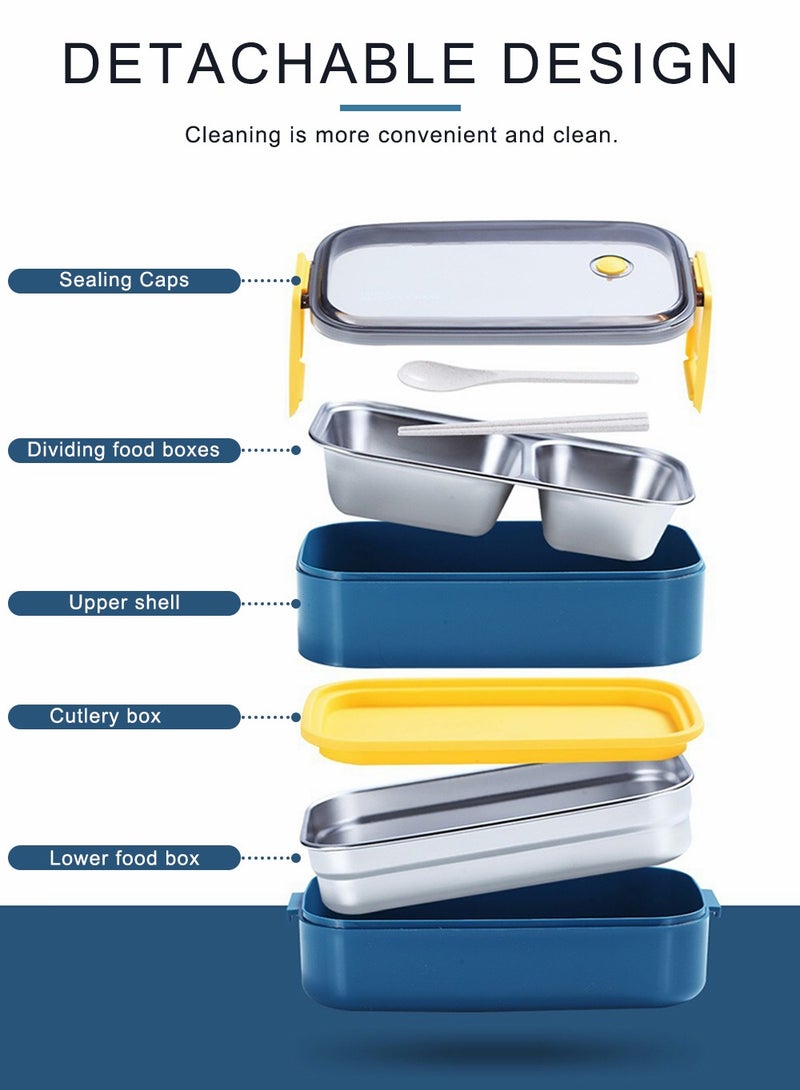 HomarKet Stainless Steel Lunch Box(Blue) - Insulated Bento Box Multifunctional-Containers Lunch Box Containers Food Container Lunch box with 2 Compartments and Storage Bag  - Image 3