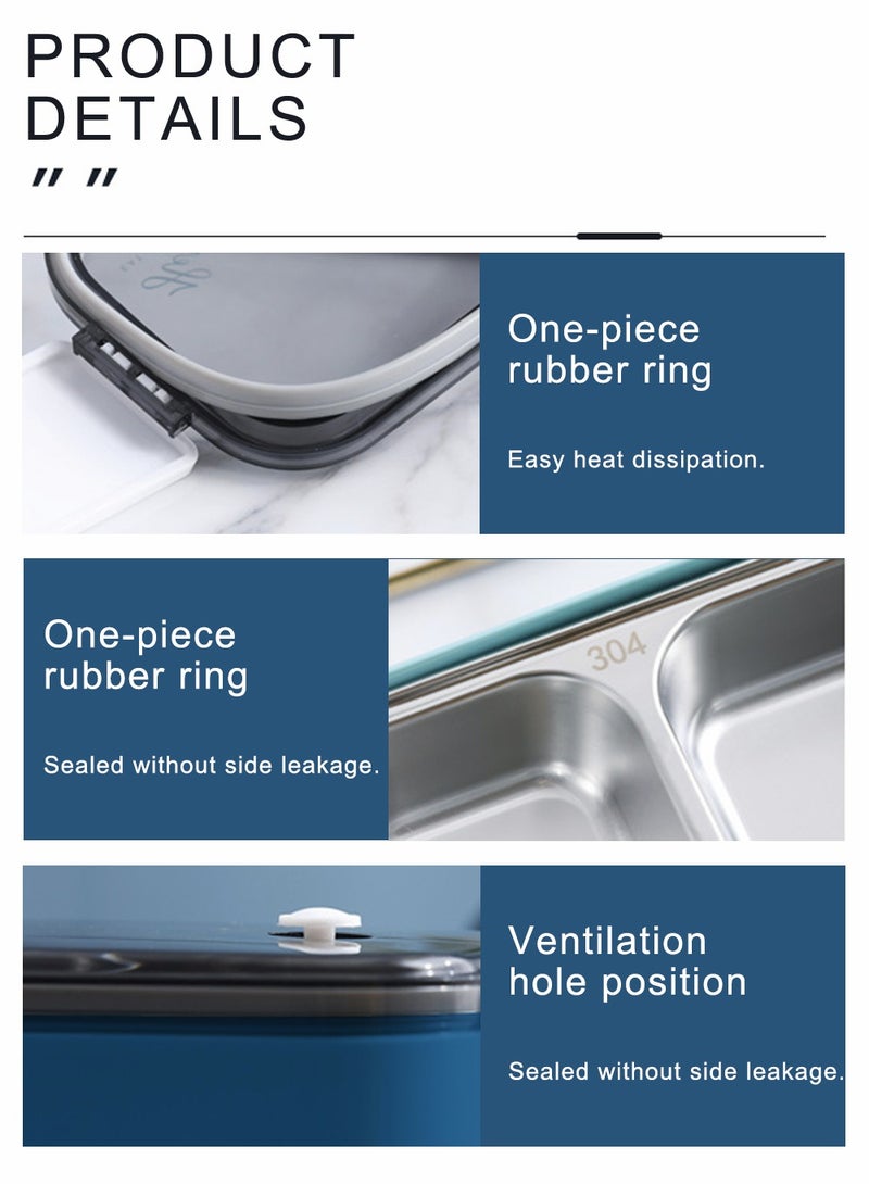 HomarKet Stainless Steel Lunch Box(Blue) - Insulated Bento Box Multifunctional-Containers Lunch Box Containers Food Container Lunch box with 2 Compartments and Storage Bag  - Image 4