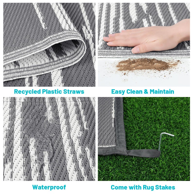 HEBE Outdoor Rug 6' x 9' Waterproof for Patios Clearance, Reversible Plastic Straw Rug Camping Carpet, Indoor Outdoor Area Rugs Patio Mats for RV,Picnic,Backyard,Deck,Balcony,Porch - Image 4