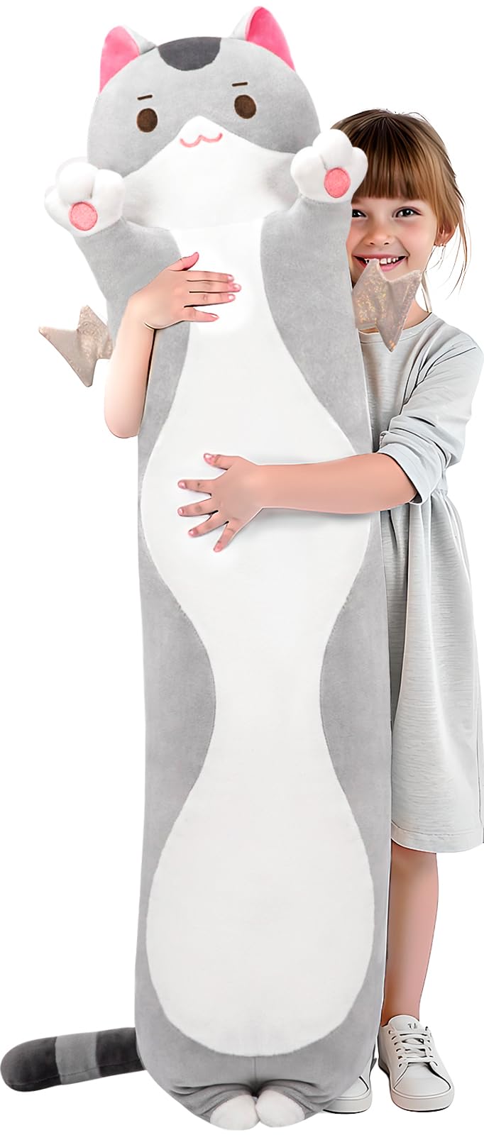 Mewaii Long Cat Plush 5 Sizes 120 Extra Filling Giant Plushness Kids Body Pillow Kawaii Cute Grey Cat Stuffed Animals Plushies Big Long Body Pillow Cat Plush Gift for Girls 36 - Image 2