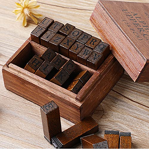 DIYOMR Vintage Letter Stamps Wood Rubber Stamps, 26Pcs Alphabet Stamps Set with Old Red Vintage Wooden Box for Gift Card Making Scrapbook DIY Ancient Typing Simulation (Uppercase, Print) - Image 3