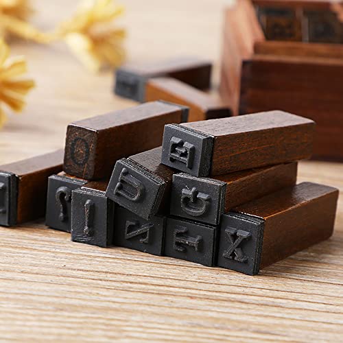 DIYOMR Vintage Letter Stamps Wood Rubber Stamps, 26Pcs Alphabet Stamps Set with Old Red Vintage Wooden Box for Gift Card Making Scrapbook DIY Ancient Typing Simulation (Uppercase, Print) - Image 2