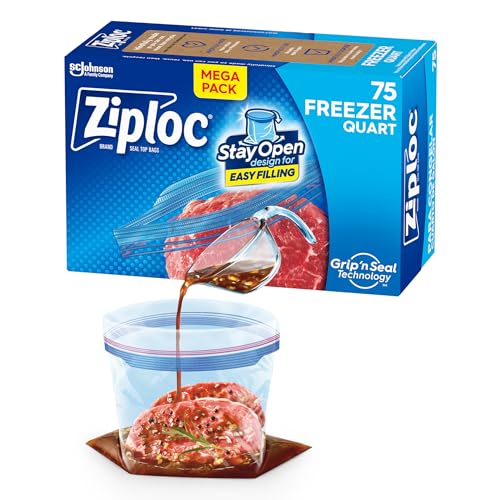 Ziploc Quart Food Storage Freezer Bags, New Stay Open Design with Stand-Up Bottom, Easy to Fill, 75 Count - Image 1