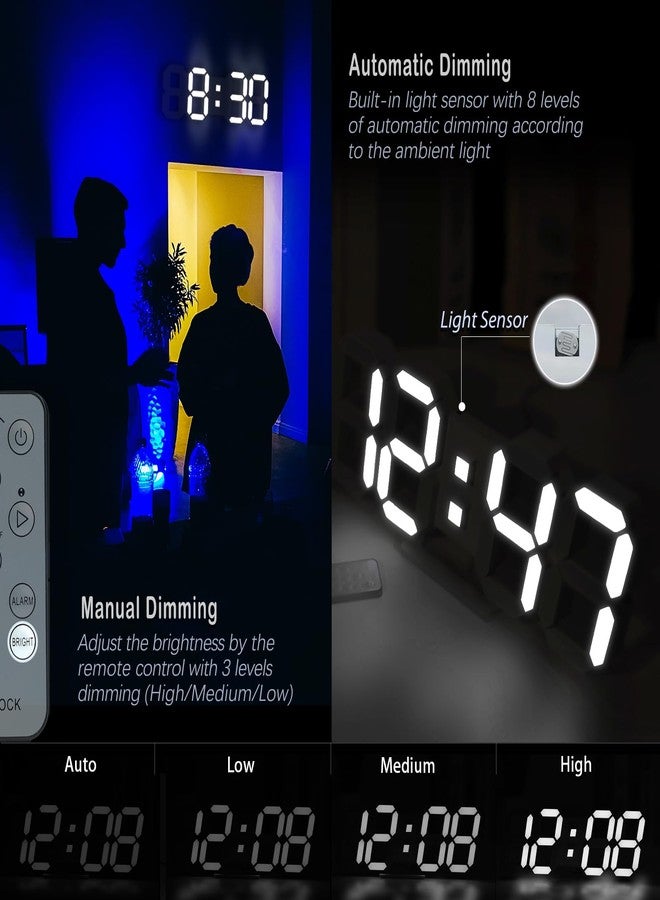 KOSUMOSU ساعة حائط كوسوموسو 15 بوصة ثلاثية الأبعاد بتقنية LED رقمية لغرفة النوم، ساعة حائط رقمية كبيرة لتزيين غرفة المعيشة، ساعة LED عصرية أنيقة مع جهاز تحكم عن بعد - Image 2