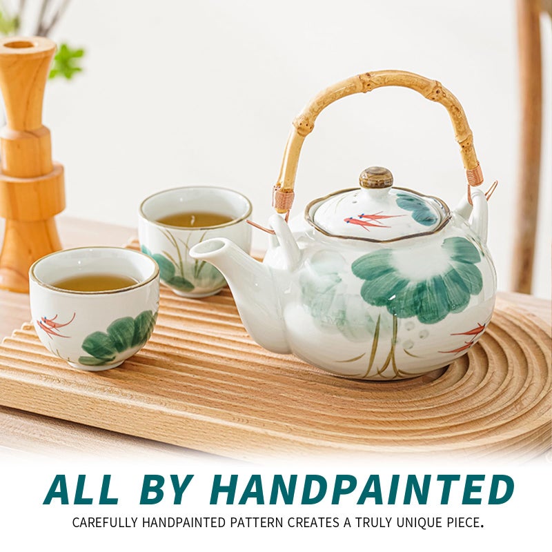 BEOZINZ Japanese Tea Set Porcelain Tea Set with Teapot and Tea Cup Set for 4, Green and White Tea Sets for Adults with Stainless Infuser and Bamboo Tray, Asian Tea Set for Tea Lovers/Women/Men (Lotus) - Image 5