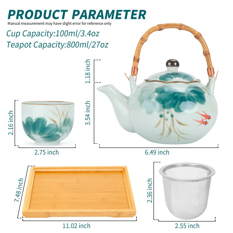 BEOZINZ Japanese Tea Set Porcelain Tea Set with Teapot and Tea Cup Set for 4, Green and White Tea Sets for Adults with Stainless Infuser and Bamboo Tray, Asian Tea Set for Tea Lovers/Women/Men (Lotus) - Image 4