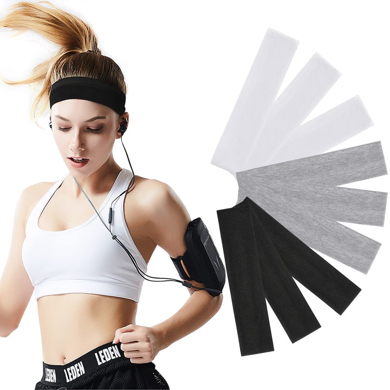 WYYKFCSh Workout Headbands for Women Hair 9Pcs I Non Slip Cotton Like Head Bands for Girls 2.5 inch Wide I Soft Elastic Cloth Athletic Sweat Hair Bands Men - Image 1