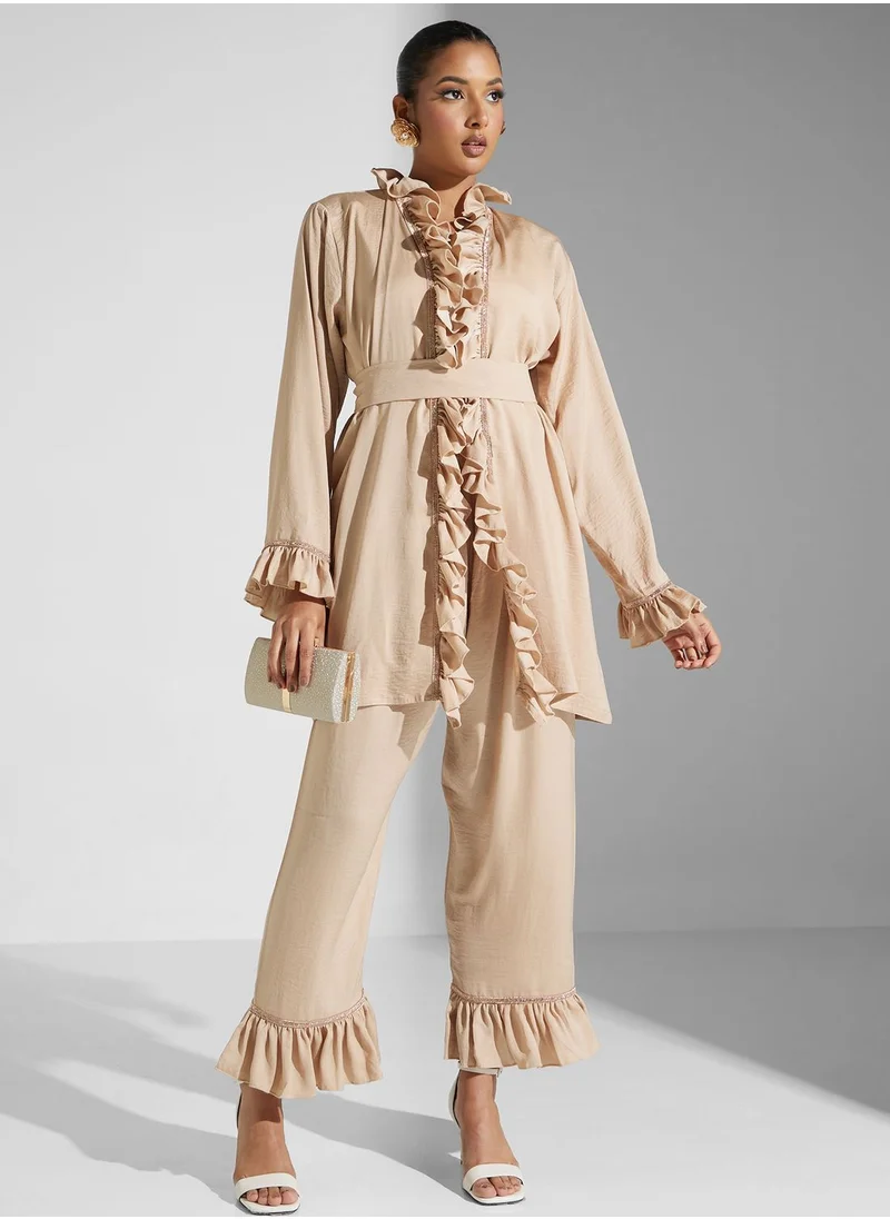 hayas closet Ruffle Detail Shirt & Pant Set