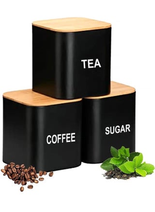 3-Piece Large Capacity Stainless Steel, Coffee Kitchen Canister, Sugar Organizer, Tea Storage Box, Coffee Storage Jars, Kitchen Containers Storage Set with Bamboo Lids