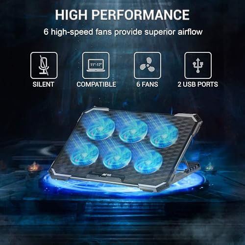 Ant Plus Dracula 60 Laptop Cooling Pad, Gaming Laptop Cooler with 6 * 1 Quite Fans, Fan Speed Controller 5 Height Adjustable Angle 2 USB Ports Compatible for Laptop, Notebook up to 17” - Image 3