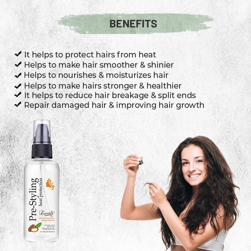 LUSTER سيروم الشعر المرطب قبل التصفيف من لوستر  حماية من الحرارة  مع زيت الأركان  سيروم للشعر الجاف والتالف  للرجال  النساء  لجميع أنواع الشعر  100 مل - Image 3