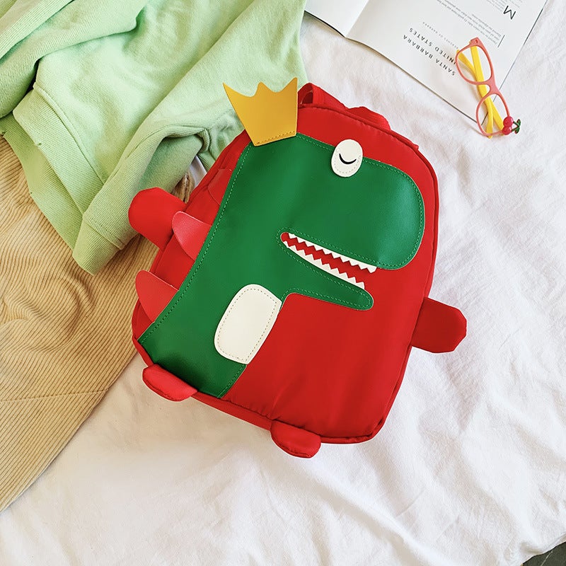 New Kids Dinosaur Backpack Cartoon Student Bag Large red 